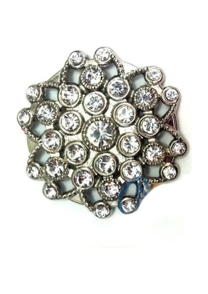 Taşlı Yuvarlak Broş, Sandık Süsü 4,5 cm - Nikel, 1 Adet ( Lisinya )