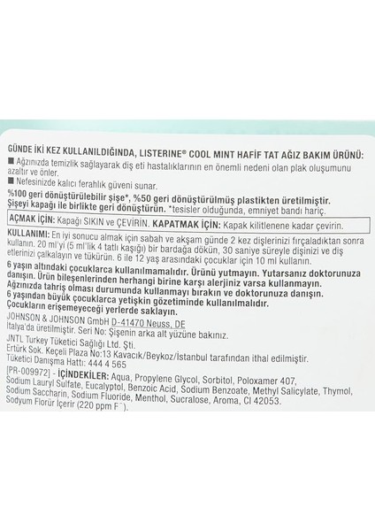 Cool Mint Hafif Tat Ağız Bakım Suyu, 250 ml fırsatları