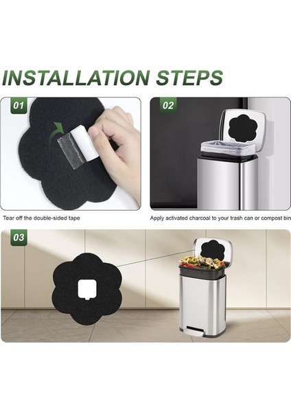 Evrensel Çöp Kutusu Kömür Filtreleri Değiştirmeleri 12&#39 Li Paket Çiçek Şekli Yapışkanlı Aktif Kömür Emici Filtreler (Yurt Dışından) modelleri