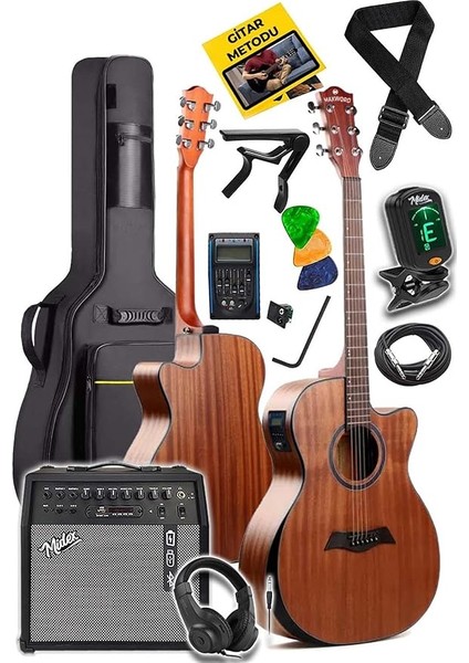 M450-EQ-50AMP Masif Ağaç 50W Amfili Elektro Akustik Gitar Seti Üst Segment