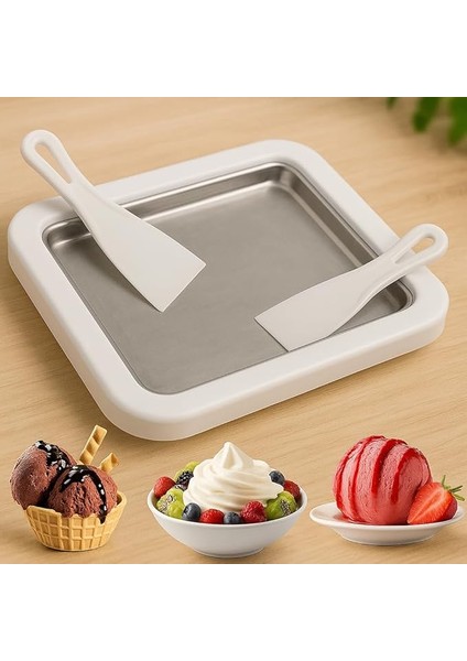 Tipi Dondurma Tavası, Paslanmaz Çelik Yüzeyli, Spatulalı, Rulo Dondurma ve Yoğurt Yapma Tepsisi