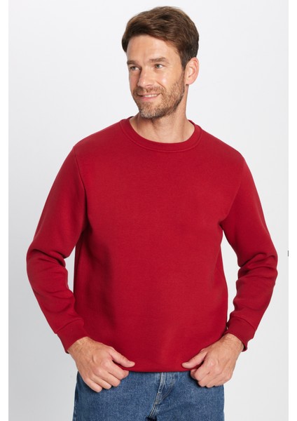 Unisex Relax Fit Rahat Kesim Pamuklu Yumuşak Dokulu İçi Polarlı Basic Bordo Bisiklet Yaka Sweatshirt fiyatları