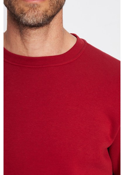 Unisex Relax Fit Rahat Kesim Pamuklu Yumuşak Dokulu İçi Polarlı Basic Bordo Bisiklet Yaka Sweatshirt modelleri