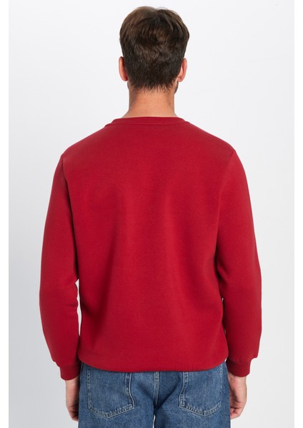 Unisex Relax Fit Rahat Kesim Pamuklu Yumuşak Dokulu İçi Polarlı Basic Bordo Bisiklet Yaka Sweatshirt