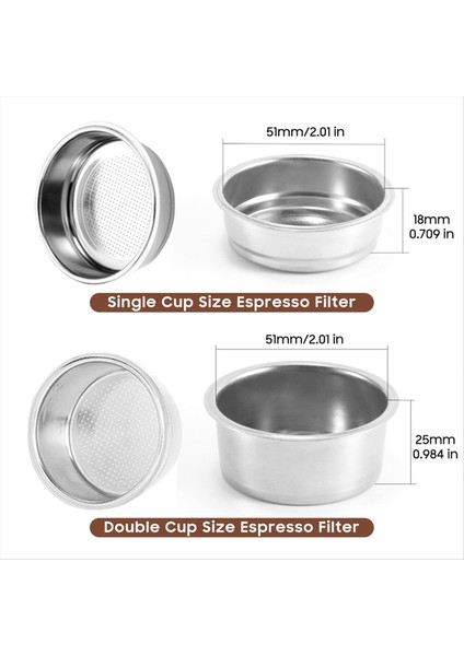 51MM Basınçlı Espresso Filtre Sepeti (Tek ve Çift Bardak) ve Puck Eleği - Espresso Makineleri ve Kahve Makineleri Için (Yurt Dışından) fiyatları