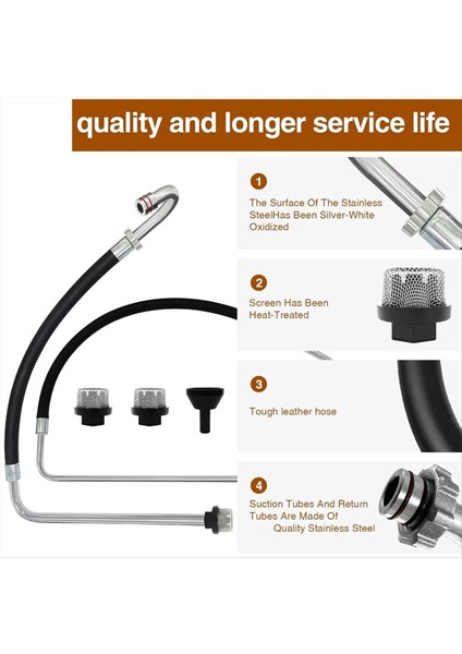 390/395/490/495/595 ve Tongshan T300/500 ile Uyumlu Süzgeçli Paslanmaz Çelik Emme Hortumu ve Reflü Hattı Kiti (Yurt Dışından) modelleri