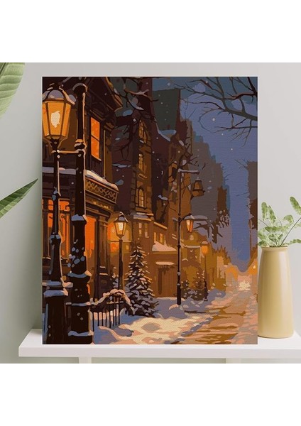 Hobi Sanat Sayılarla Boyama Tuval Seti Fırça Boya Dahil (Çıtalı) 40X50 cm - Karlı Cadde