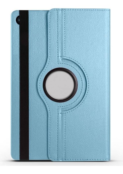 Samsung Galaxy Tab A9 Plus ile Uyumlu Kılıf 360 Derece Dönen Standlı Pu Deri Kapaklı - Mavi