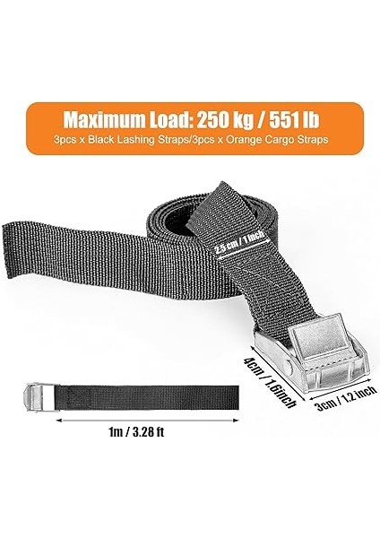 Germe Kayışı, 6 Adet Ayarlanabilir Bağlama Kayışı, 1 M x 2,5 Cm, Kısa, Sıkıştırma Kilitli, Siyah, Turuncu, Bağlama Kayışı, Motosiklet, Bisiklet Taşıyıcı, Bavul, Bagaj Paketi, Kamp Için, 250 Kg'a Kadar modelleri