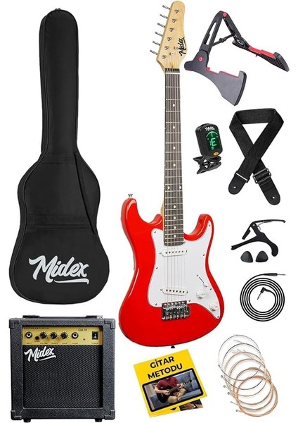 CEG-36RD 8-12 Yaş Çocuklar Için Amfili Full 3/4 36 Inç Elektro Gitar Seti Kırmızı