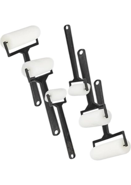 Rulo Fırça 6 Lı 1 Paket Siyah Plastik Saplı Boyama Süngeri Sanatsal Sünger Boya Fırçası Parmak Guaj Akrilik Boya