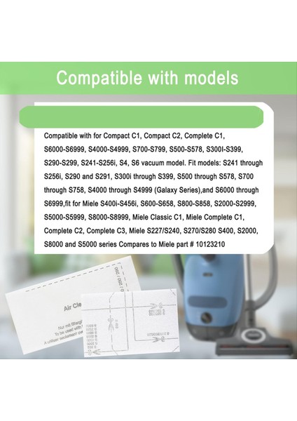 Miele Compact C2 Compact C1 Complete C1 S241 S290 Için 8 Paket Airclean Filtreleri ve Motor Koruma Filtrelerinin Değiştirilmesi (Yurt Dışından) modelleri