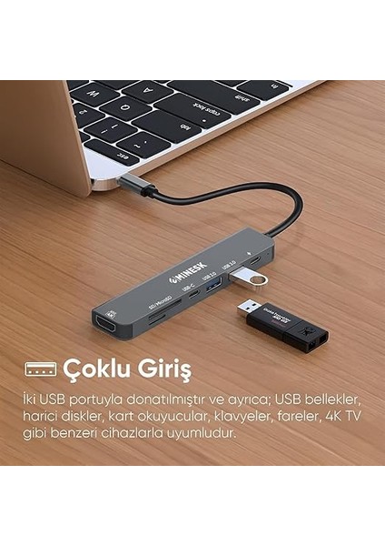 Macbook ile Uyumlu Usb-C Hub Çoklayıcı Hdmı/sd Card/micro Sd/usb 2.0/usb 3.0/usb-C/pd 100WATT / Bağlantı Port USB Çoklayıcı Adaptör (7-In -1 Multi Hub Hdmı) fırsatları