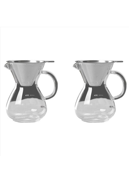 2x Cam Cezve Filtreli Sıcaklığa Dayanıklı Espresso Tencere Dereceli Ölçekli Kahve Sunucusu 400 ml (Yurt Dışından)