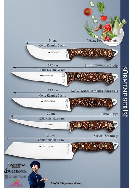 Serisi Mutfak Şef Bıçak Seti Et Ekmek Sebze Salata Fileto Bıçağı 5 Li Set Kahve (MFT-325) fiyatları