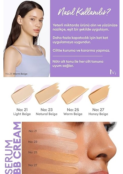 Yaşlanma Karşıtı Bakım ve Aydınlık Görünüm Sunan M Perfect Cover Serum Bb Cream SPF50+/PA++++ No:25 fırsatları