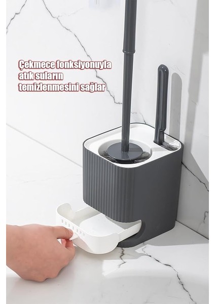 2027 Pratik Temizlik Tuvalet Fırçalığı Banyo Tuvalet Fırçası Wc Fırçası - Antrasit Beyaz modelleri