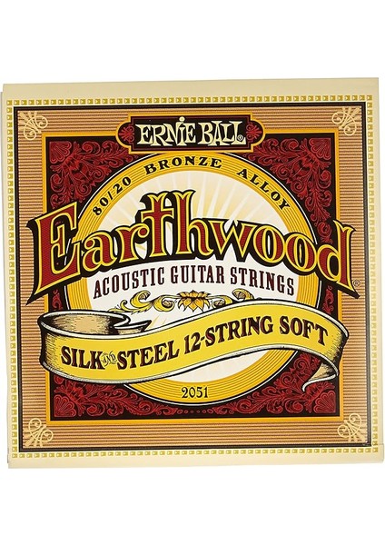 Ball Earthwood Ipek ve Çelik Yumuşak Akustik Gitar Telleri, 12 Telli, 80/20 Bronz, Ölçü 9-46