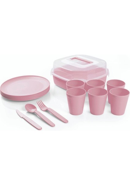 Home Piknik Seti 6 Kişilik Piknik Sepeti 32 Parça Pudra Piknik Seti Şeffaf Kutulu 6 Kişilik Piknik Seti Pudra