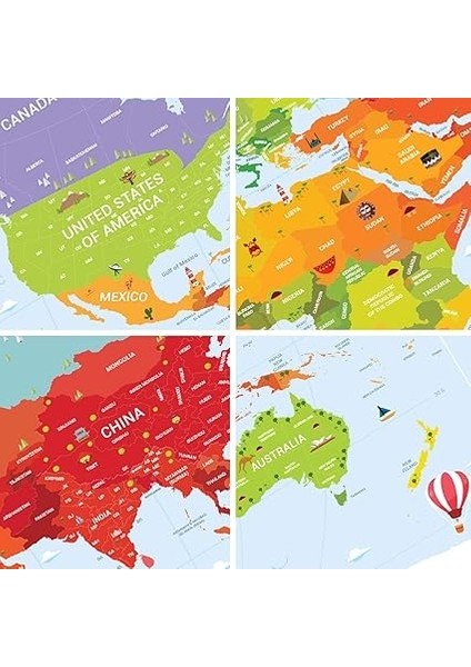 Map Kids Eyaletli Kazınabilir Çocuk Için Eğitici Öğretici Dünya Haritası En Büyük Boy 70×100 Türkiye’de Tek modelleri
