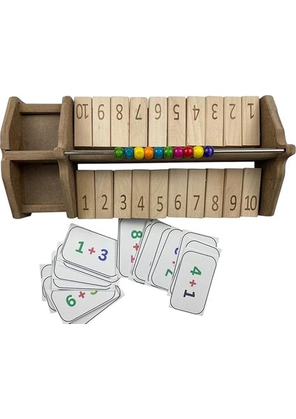 Ahşap Matematik Oyunu, Abaküslü Sayı Öğrenme Seti, 2 Kişilik, Toplama Işlemi Kartları