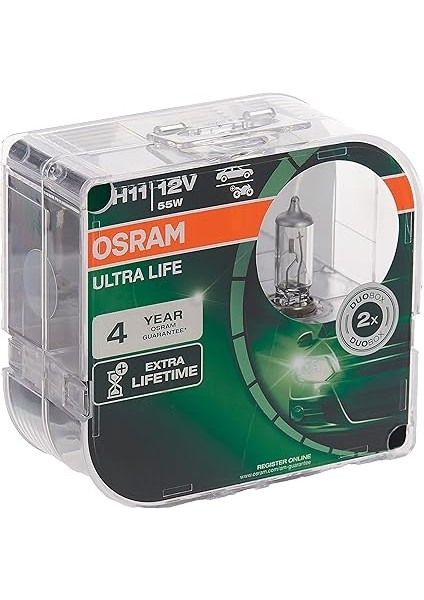 Ampul Ultra Life H11 12V 55W Daha Uzun Kullanım Süresi, Ikili Kutu (2 Lamba) 64211ULT-HCB modelleri