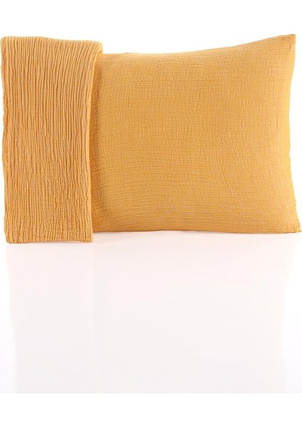Tekstıl Müslin Yastık Kılıfı 2 Adet Set, 50X70 cm 100% Pamuk Yumuşak Nefes Alabilir Kapaklı 4 Katlı Muslin Kumaş Düz Renk Yastık Kılıfları (Sarı, 50X70 cm (2 Adet))