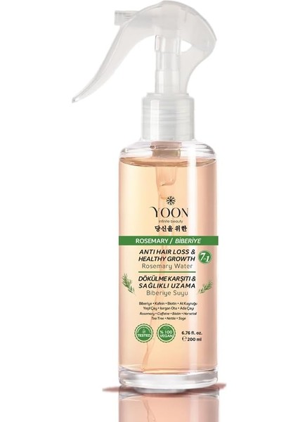 Saç Dökülme Karşıtı, Hızlı Saç Uzamasına Yardımcı Vegan Biberiye Bakım Suyu, 7 Doğal Aktif Içeren, Paraben ve Sülfat Içermez, Ph Seviyesini Korur, Saç Tellerini Güçlendirici Saç Bakım Suyu, 200ML
