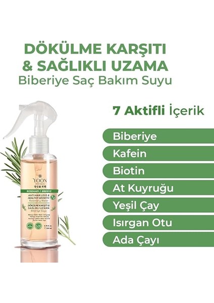 Saç Dökülme Karşıtı, Hızlı Saç Uzamasına Yardımcı Vegan Biberiye Bakım Suyu, 7 Doğal Aktif Içeren, Paraben ve Sülfat Içermez, Ph Seviyesini Korur, Saç Tellerini Güçlendirici Saç Bakım Suyu, 200ML fiyatları