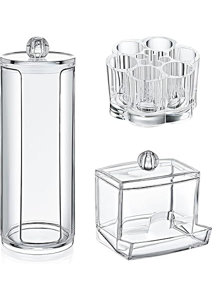 3'lü Akrilik Makyaj Organizer Seti, Makyaj Seti, Pamukluk, Ruj'luk, Kulak Çubuğu Kutusu fiyatları