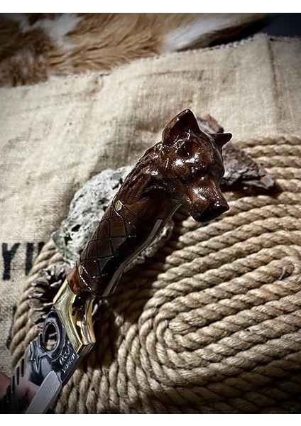 Yapımı Kurt Başlı Işlemeli Av Bıçağı No:2 fırsatları