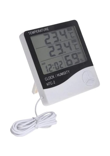 Dijital Termometre Saat Nem ve Sıcaklık Ölçer Iç Dış Mekan