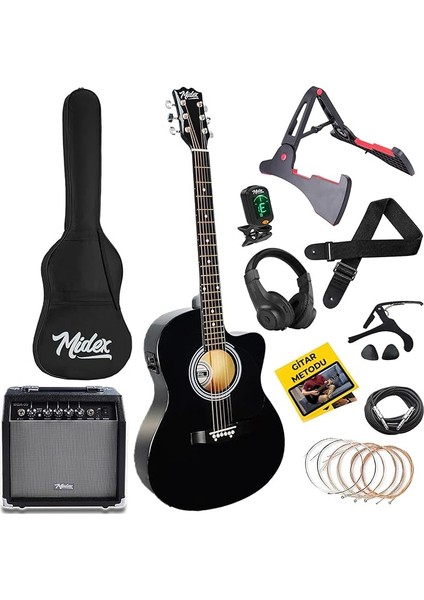 RG-560BK-AMP Siyah Amfili Elektro Akustik Gitar Full Set