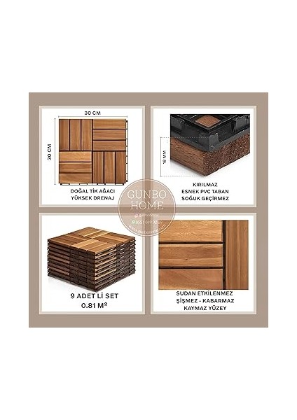 Hanım 1919 Gunbo Home Teak Masif Yer Karosu Su Geçirmez Laminant Parke Geçmeli Parke Teras Balkon Banyo Yer Döşemesi fiyatları