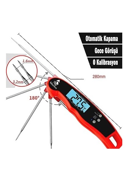 Dijital Hızlı Okunan Mutfak Termometresi - Mıknatıslı, Katlanabilir, Arkadan Aydınlatmalı LCD Ekran, 240° Dönebilen Prob, -50°C~300°C Aralığı fiyatları