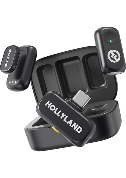 Lark A1 Kablosuz Mini Mikrofon, iPhone 15/16 ve Android Için, 48 Khz/24 Bit, 3 Seviyeli Akıllı Gürültü Engelleyici, Youtube, Podcast, Vlog Için Mikrofon (Siyah, 2tx + Usb-C Rx + Şarj Kılıfı)