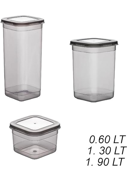 433-GR-3 9 Lu Kare Etiketli Gıda Erzak Baharat Saklama Kabı Seti 3x(0.60+1.30+1.90) Lt Gri fırsatları