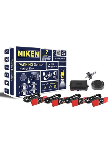 Park Sensörü Siyah, 4 Sensörlü Arka, Sesli Uyarı, Orjinal Lens Görünümlü, Siyah