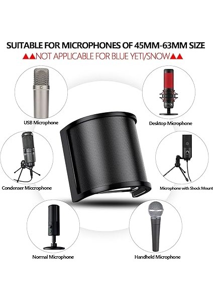 Mikrofon Pop Filtresi, [yükseltilmiş Üç Katman] Mikrofon Pop Filtresi, Mikrofon Ön Cam Kapağı, Ses Kaydı Için El Mikrofon Kalkanı Maskesi, Youtube Videoları, Akış modelleri