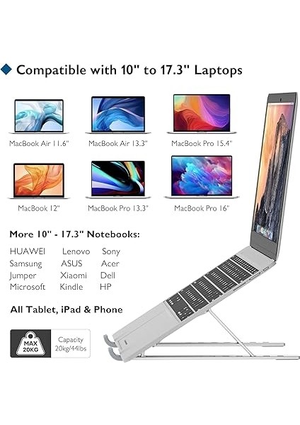 Metal Laptop Tablet iPad Dizüstü Bilgisayar Standı 7-17.3 Inç Tüm Cihazlar Için 7 Seviye Yükseklik Ayarı Taşınabilir Kaymaz Laptop Yükseltici Havalandırmalı Soğutma Katlanabilir Masaüstü Standı modelleri
