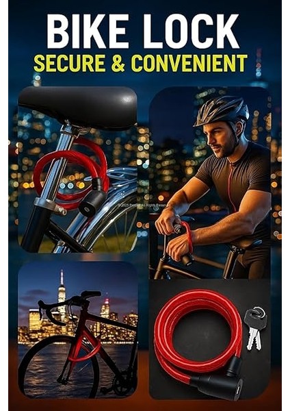 Yedek Anahtarlı Bisiklet Kilidi, Çelik Halatlı, Pvc Kaplamalı Dayanıklı Kilit, Motor, Bebek Arabası ve Seyyar Araba Için Uygun Güvenlik Kilidi (80 Cm) fırsatları