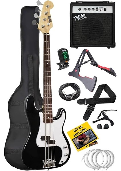 CBG-460BK 46 Inç 4/4 Yetişkin Amfili Bas Gitar Seti White Black