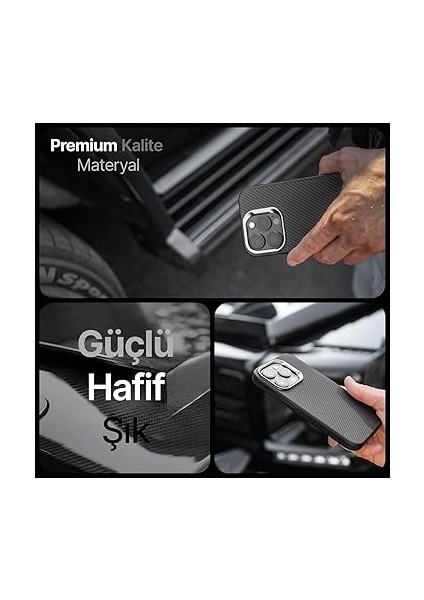 iPhone 16 Pro Için Fiber Karbon Materyal Arka Bölüm Metal Lens Çerçeveli ve Metal Tuşlu Sararmayan ve Çizilmeyen Güçlü Darbe Emici Premium Silikon Kılıf (Siyah, 16 Pro) fırsatları
