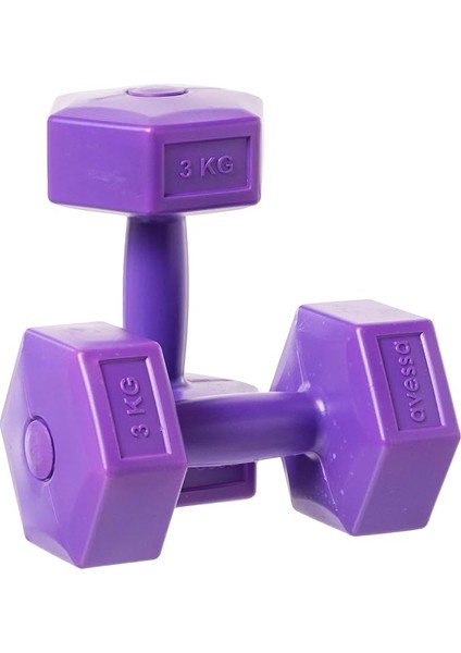 3 kg Plastik Dambıl Set, 2 Adet, Toplam 6 Kg, Mor