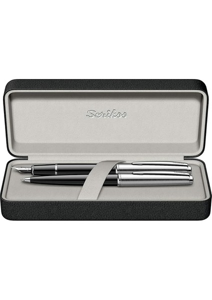 Metropolis 78 Dolma Kalem & Tükenmez Kalem Takımı, Akrilik Gövde, Siyah