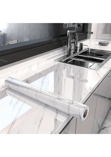 Suya Dayanıklı Mermer Desenli 5mt x 60CM Mutfak Tezgah Dolap Lavabo Yapışkanlı Folyo Kaplama Kağıdı fırsatları
