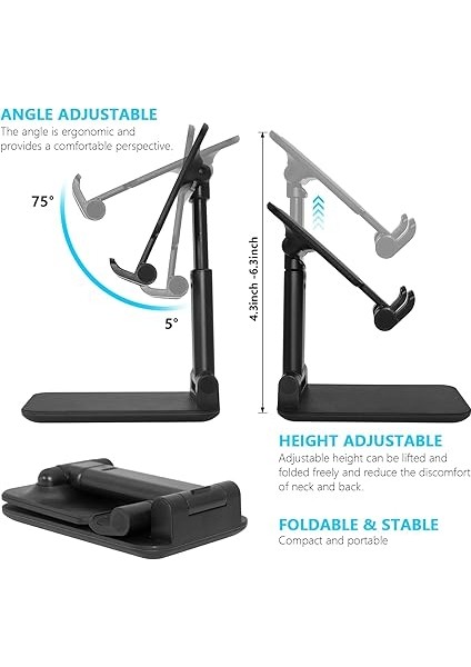 Cep Telefonu Standı, Katlanır Masaüstü Telefon Standı, Açı Yüksekliği Ayarlanabilir Cep Telefonu Tutacağı, Masa, Ofis, Tablet Standı Tüm Telefonlarla Uyumlu 10-25 cm Cep Telefonu/tablet fırsatları