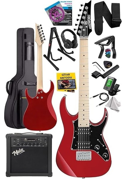 DE-150RD-25AMP Maple Klavye Hh Yüksek Kaliteli 25W Amfili Elektro Gitar Seti fiyatları