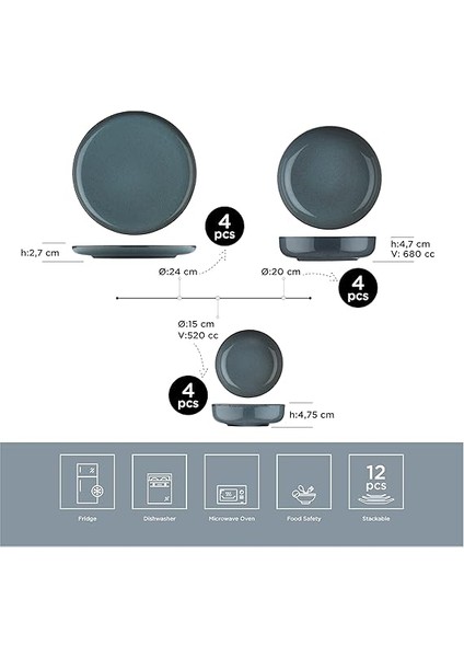 Porselen Moderna 12 Parça 4 Kişilik Yemek Takımı Mavi modelleri