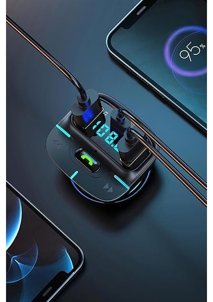 F9 Araç Fm Transmitter 5.3 Bluetooth Araç Kiti USB Type-C Hızlı Şarj Çıkışlı Çakmaklık Girişli (F9) modelleri